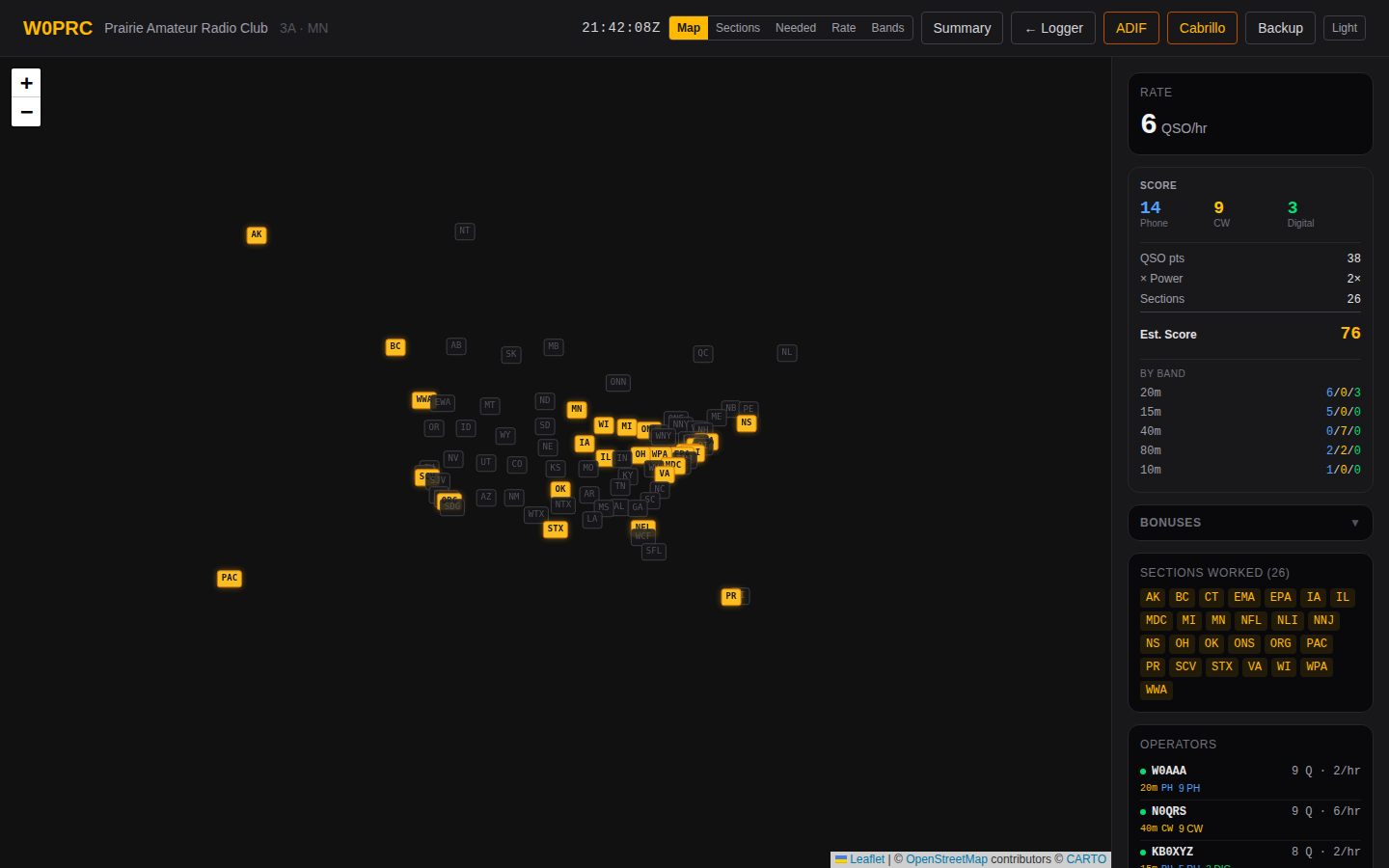 The dashboard during a Field Day event